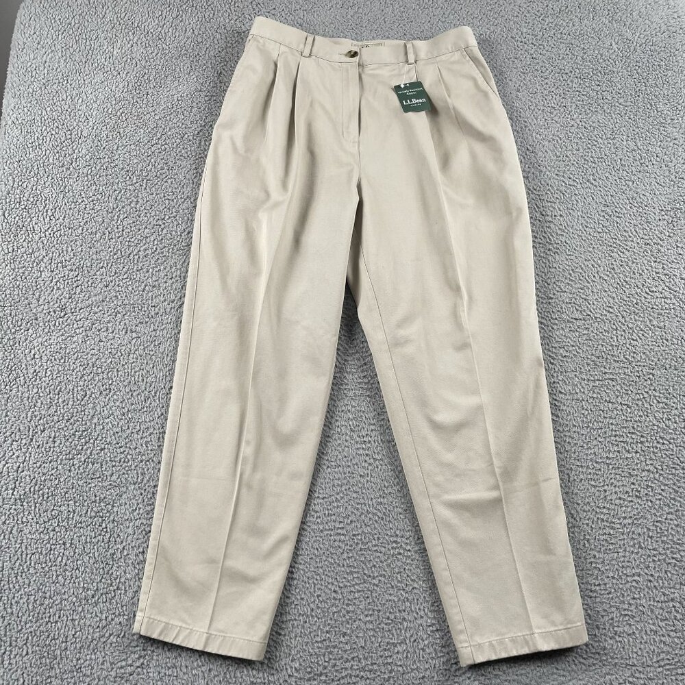 NWT L.L. Bean Chino Pants Womens 14P Beige Wrinkle Resistant Trousers